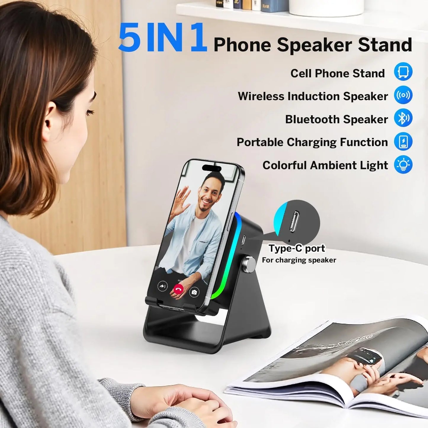 Auto induction speaker with built-in stand